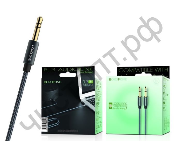 Кабель(3.5) папа-папа 3.5 stereo plug на 3.5 stereo plug Borofone BL3  1.0м ткань серый