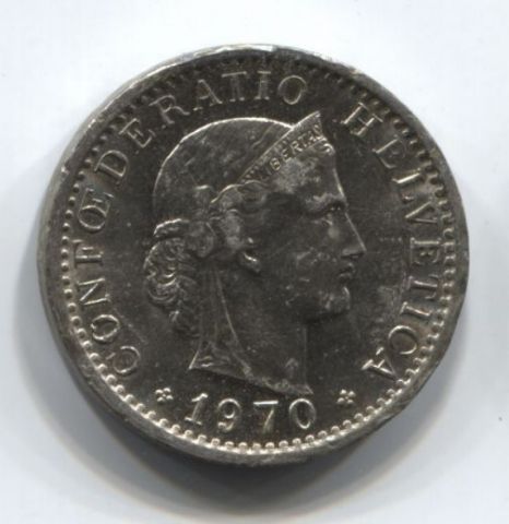 20 раппенов 1970 года Швейцария XF+
