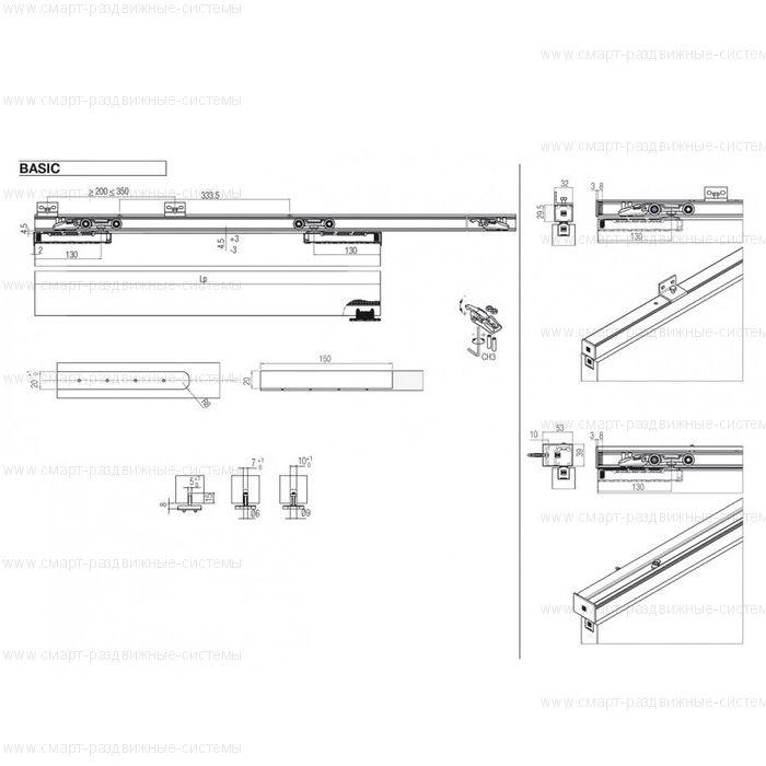 Комплект фурнитуры Krona Koblenz 0600-60 ABS на 1 дверь до 60 кг с доводчиком