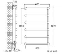 Бытовой полотенцесушитель на отопление Sbordoni SBSPAR6/4CR 67x122 схема 2