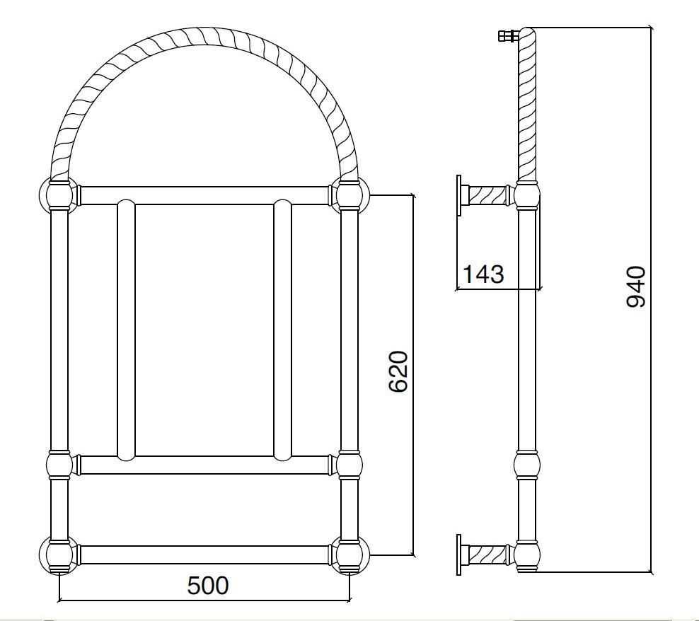 Полотенцесушитель от горячей воды Sbordoni SBSPARACON 57x94 схема 2