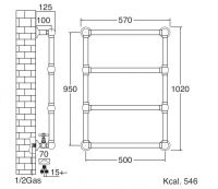 Настенный полотенцесушитель-радиатор Sbordoni SBSPAR4/4NI 57x102 схема 3