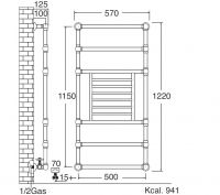 Полотенцесушитель для гвс Sbordoni SBSPAR6/GR/1OL 57x122 схема 2