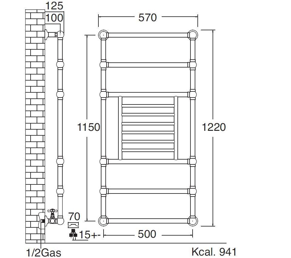 Полотенцесушитель для гвс Sbordoni SBSPAR6/GR/1OL 57x122 схема 2