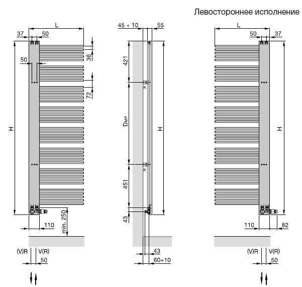 Водяной полотенцесушитель Zehnder Yucca Plus лесенка YPL-180-60 58,2x182,8 см схема 2