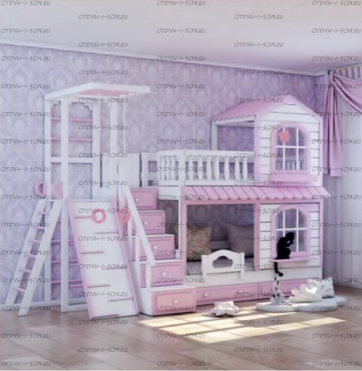 Кровать двухъярусная Домик №К