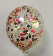 Шар (12''/30) с конфетти круги Черно - красные