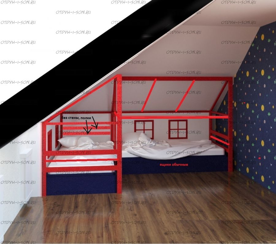 Кровать Домик угловой Fairy Land Мансарда №45 (для двоих детей)