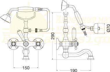 Смеситель Bugnatese Arcadia для ванны и душа BN.ARC-8302BR схема 4