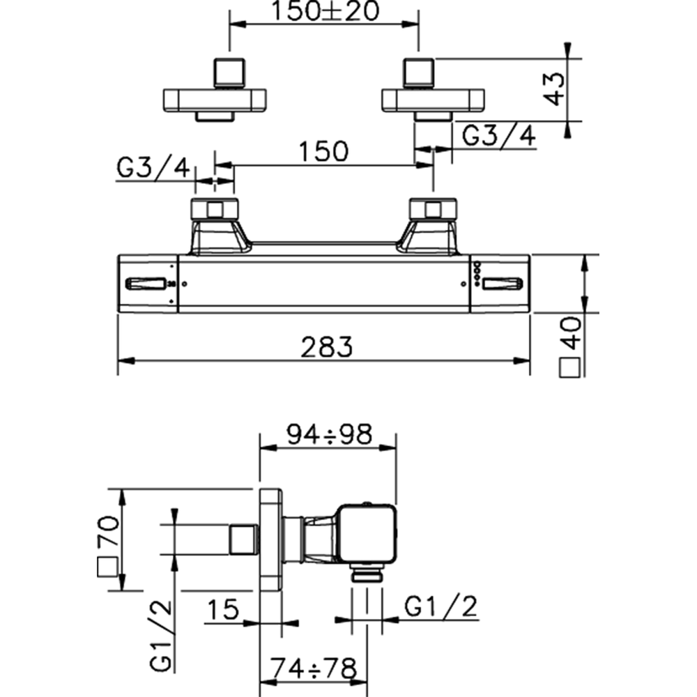 Смеситель для душа Cisal Cubic CUT01020/CUS01020 схема 2