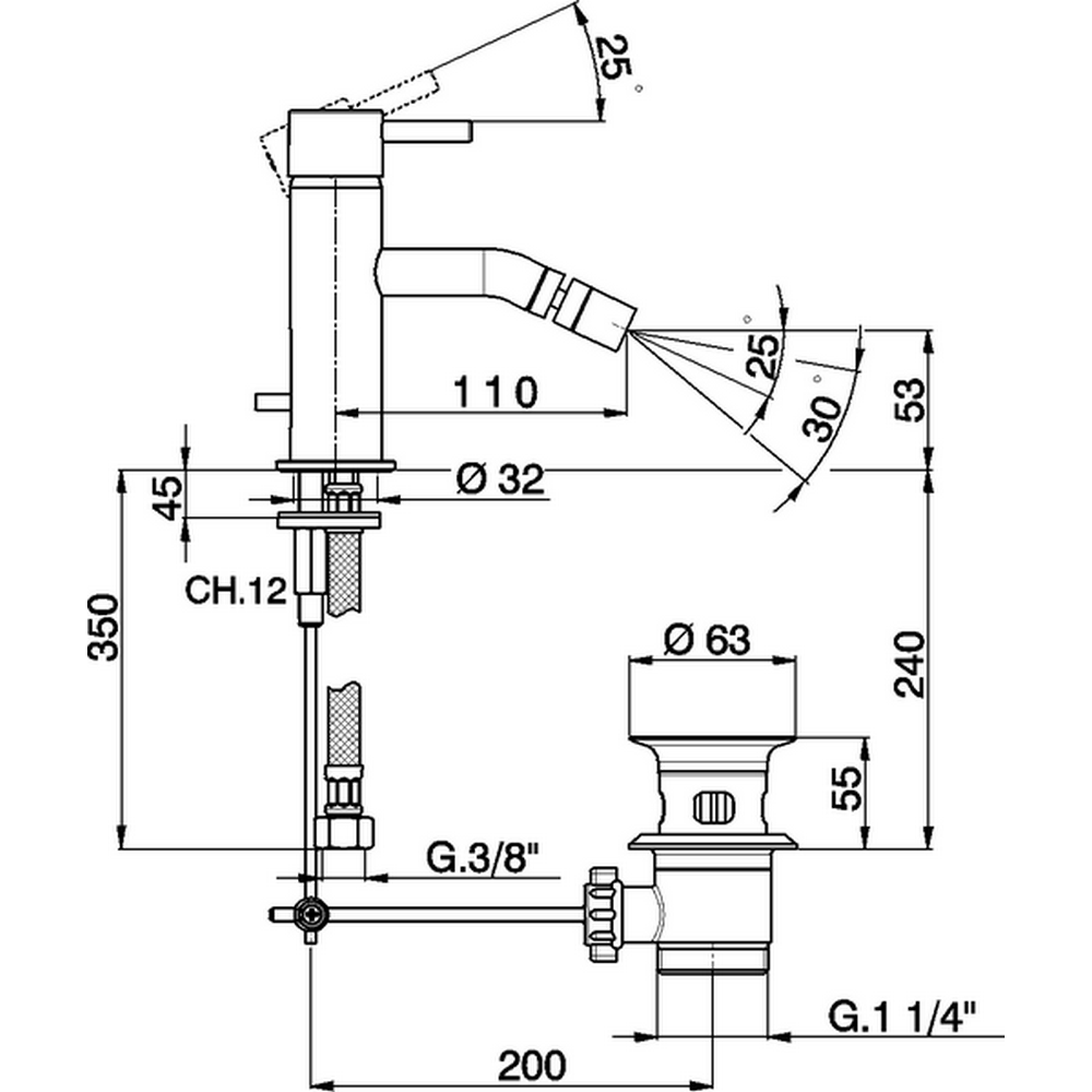 Смеситель для биде Cisal Less Minimal LM000550 схема 2