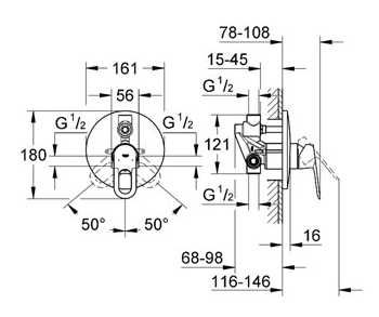 Смеситель Grohe Bauloop для ванны и душа 29081000 схема 2