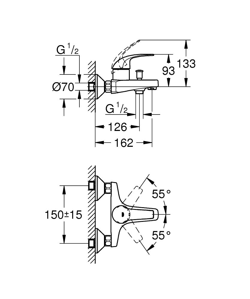 Смеситель Grohe Baucurve для ванны и душа 23599000 схема 2