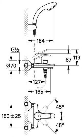 Смеситель Grohe Eurosmart для ванны и душа 3330220A ФОТО