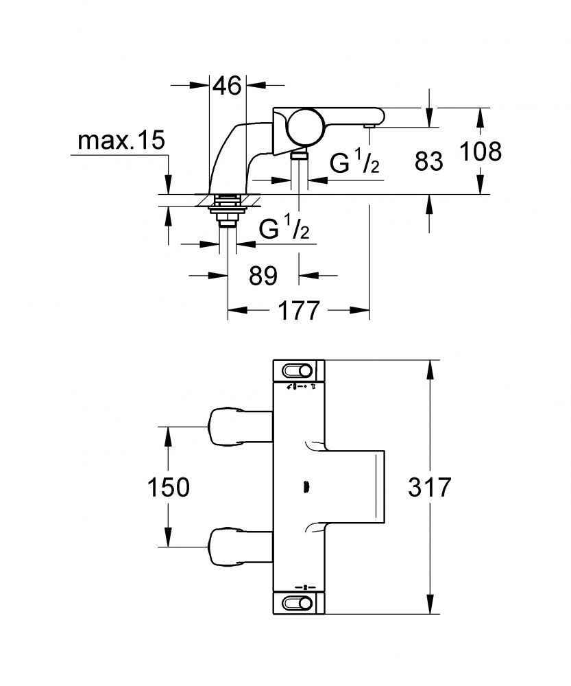 Смеситель Grohe Grohtherm 2000 для ванны 34176001 схема 2