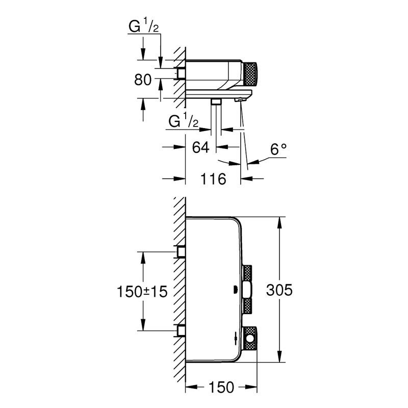 Смеситель Grohe Grohtherm SmartControl для ванны и душа 34718000 схема 2