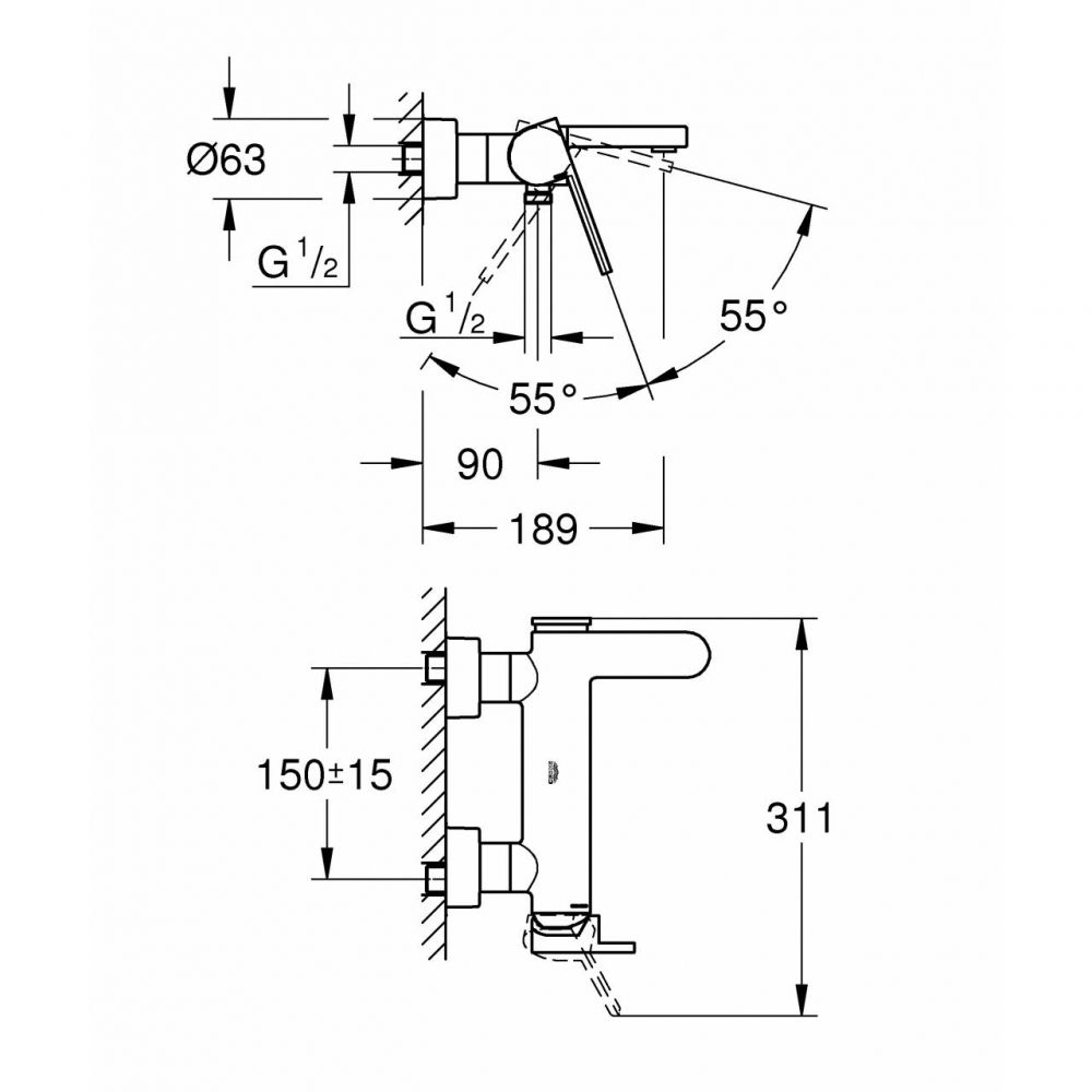 Смеситель Grohe Plus для ванны 33553003 схема 4