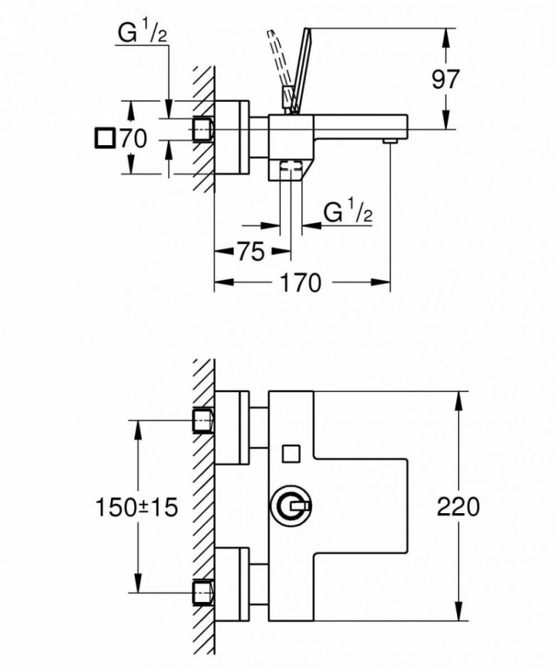 Смеситель Grohe Eurocube для ванны 23666000 ФОТО