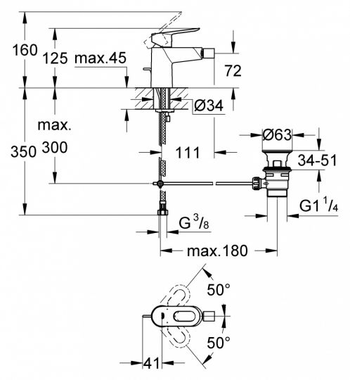 Смеситель Grohe Bauloop для биде 23338000 ФОТО