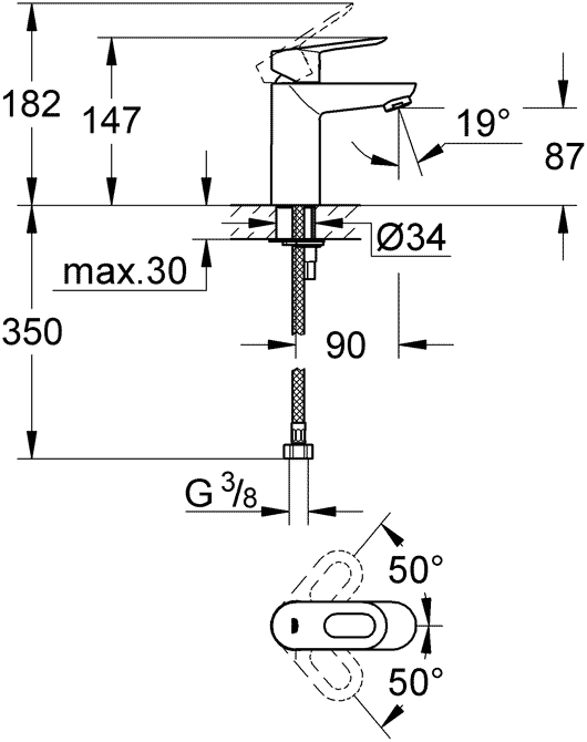 Смеситель Grohe Bauloop для раковины 23336000 схема 3