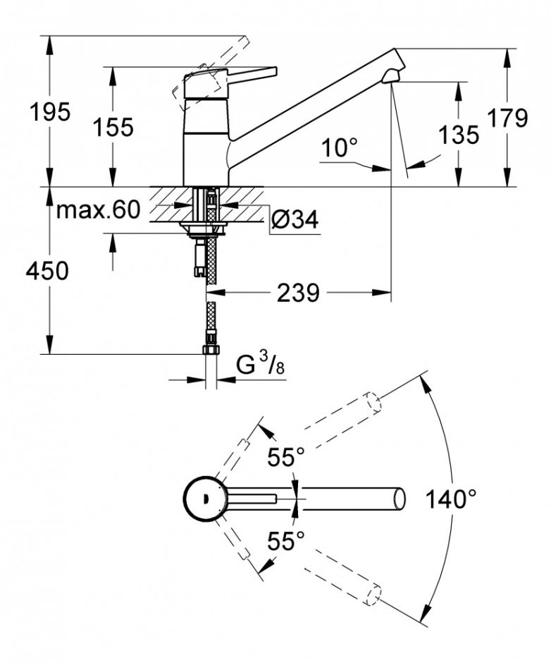 Смеситель Grohe Concetto для кухни c низким изливом 32659001 ФОТО