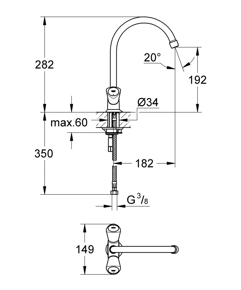 Смеситель Grohe Costa S для кухни 31819001 схема 2