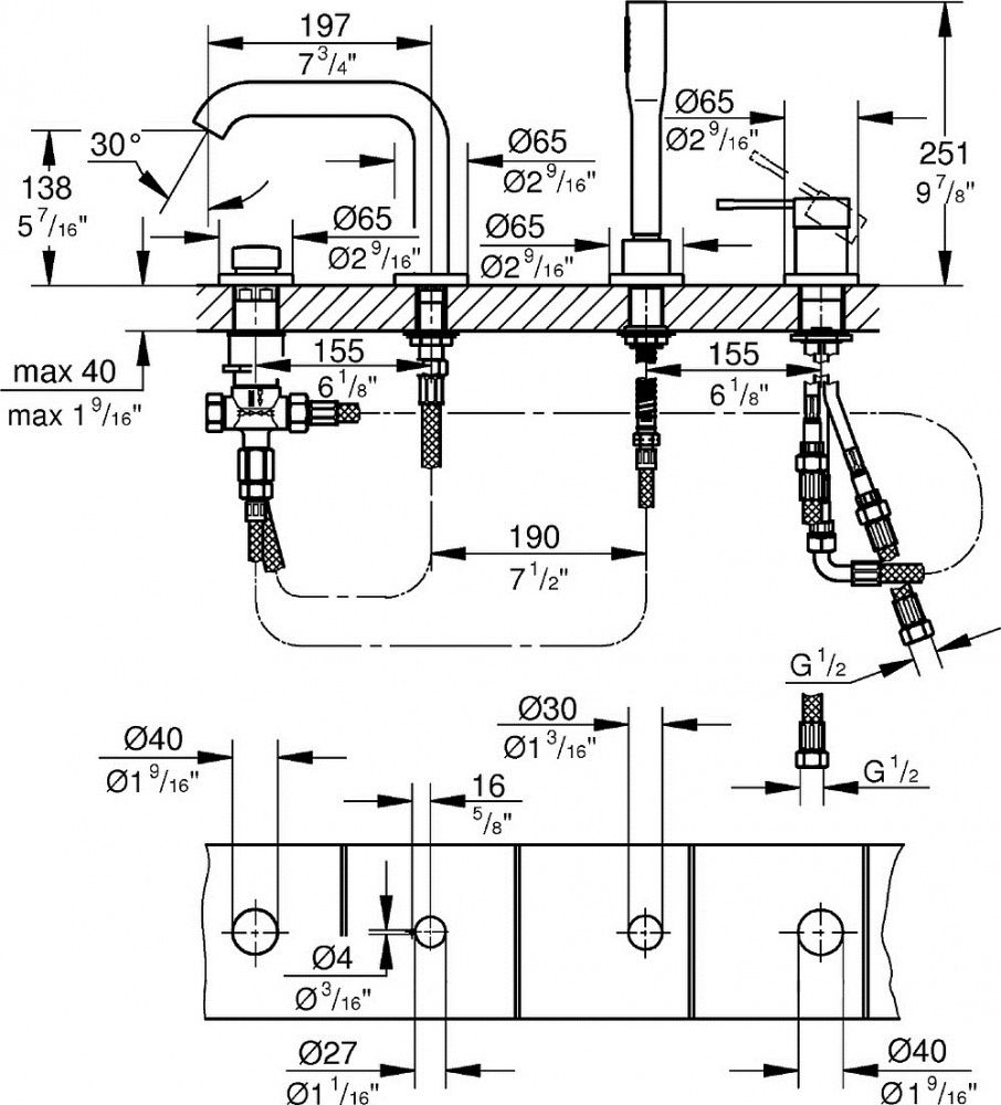 Смеситель Grohe Essence New для ванны 19578001 схема 2