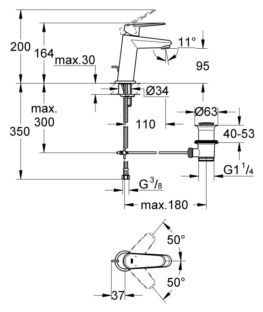 Смеситель Grohe Eurodisc Cosmopolitan для раковины 23049002 схема 2