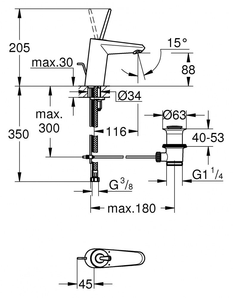 Смеситель Grohe Eurodisc Joystick для раковины 23425LS0 схема 17