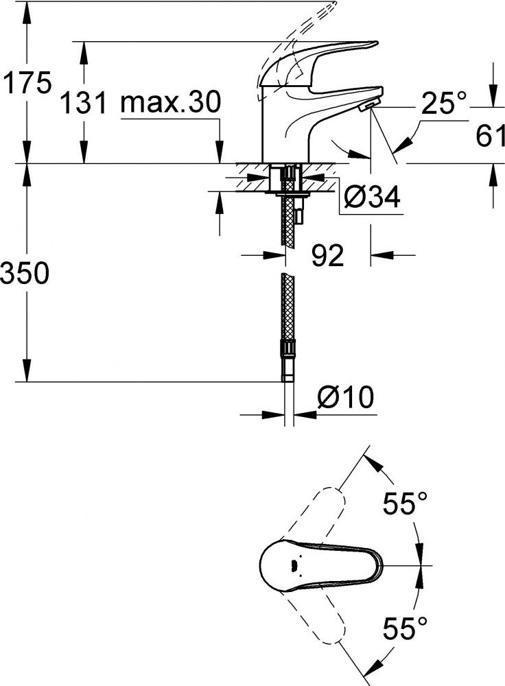 Смеситель Grohe Euroeco для раковины 32734000 схема 2