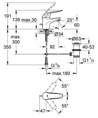 Смеситель Grohe Euroeco Speсial для раковины 32763000 схема 2