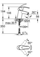 Смеситель Grohe Eurosmart для раковины 32467002 схема 2