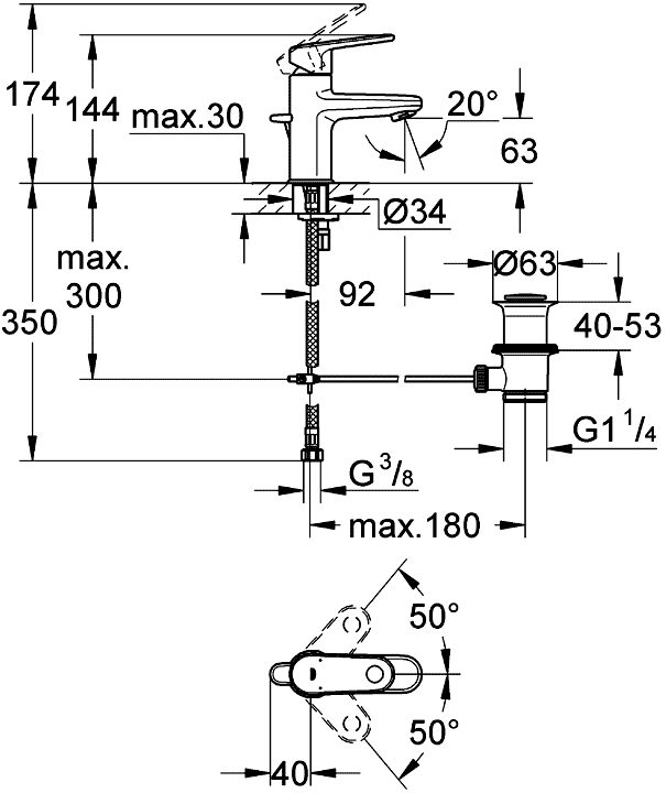 Смеситель Grohe Europlus New для раковины 33156002 схема 2