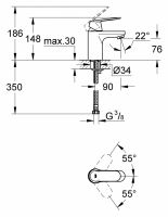 Смеситель Grohe Eurosmart Cosmopolitan для раковины 32824000 схема 2