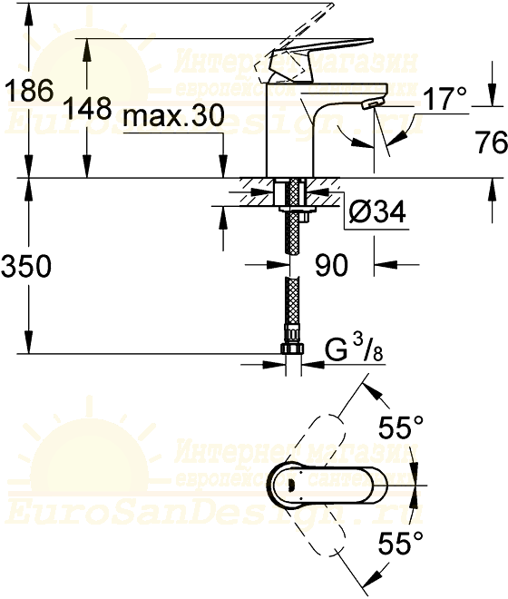 Смеситель Grohe Eurosmart Cosmopolitan для раковины 32824000 ФОТО