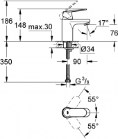 Смеситель Grohe Eurosmart Cosmopolitan для раковины 32824000 схема 3