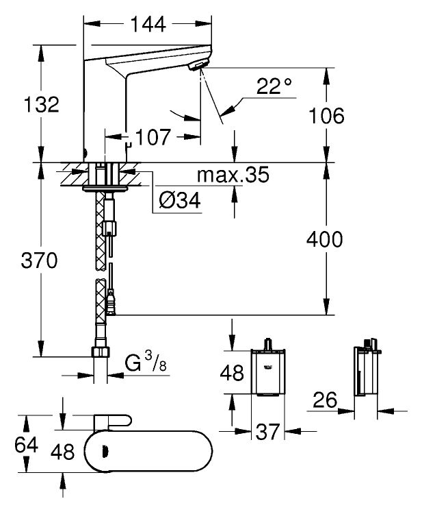 Смеситель Grohe Eurosmart Cosmopolitan Е бесконтактный 36327001 хром схема 4