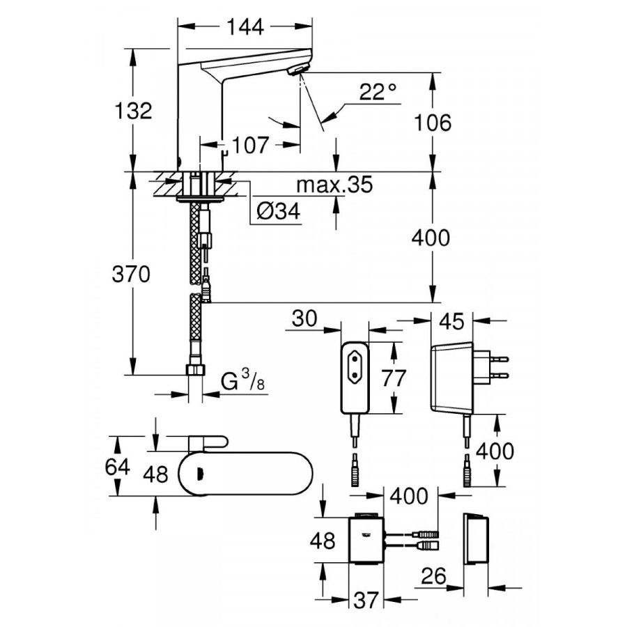 Сенсорный смеситель Grohe Eurosmart Cosmopolitan Е для умывальника 36325001 ФОТО