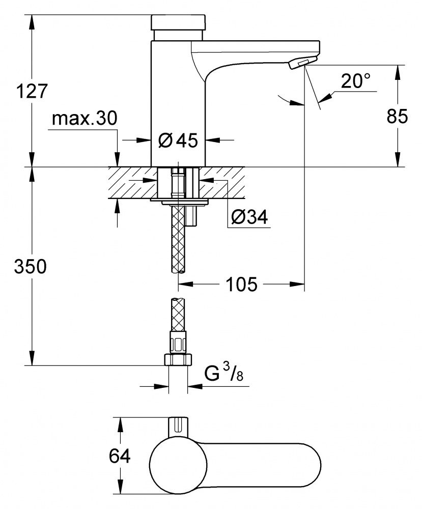 Смеситель Grohe Eurosmart Cosmopolitan Т для раковины 36317000 схема 9