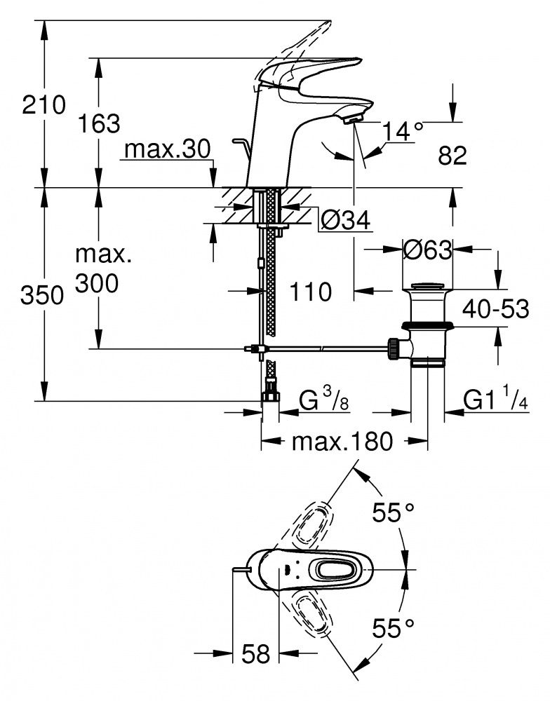 Смеситель Grohe Eurostyle для раковины 33558003 схема 3