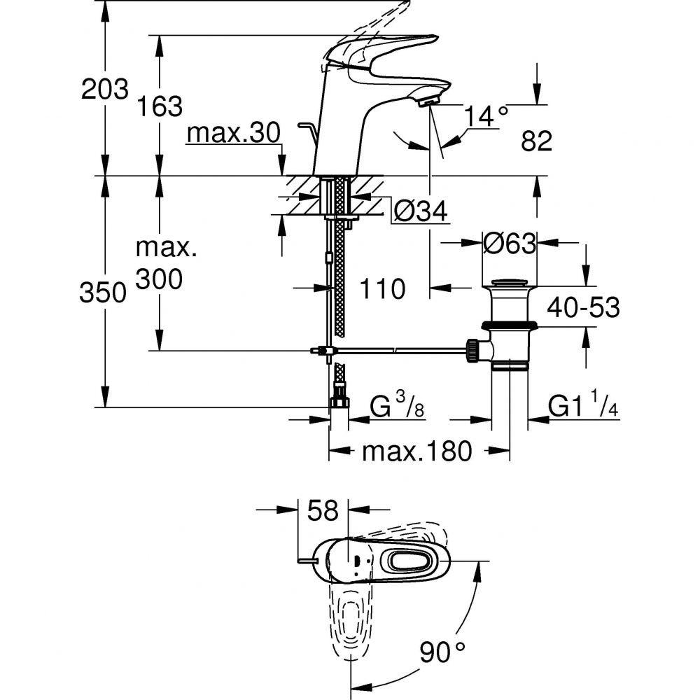 Смеситель Grohe Eurostyle New для раковины 23374LS3 схема 2