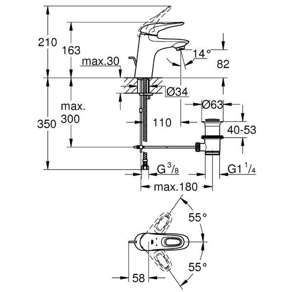 Смеситель Grohe Eurostyle New для раковины 33558LS3 схема 2