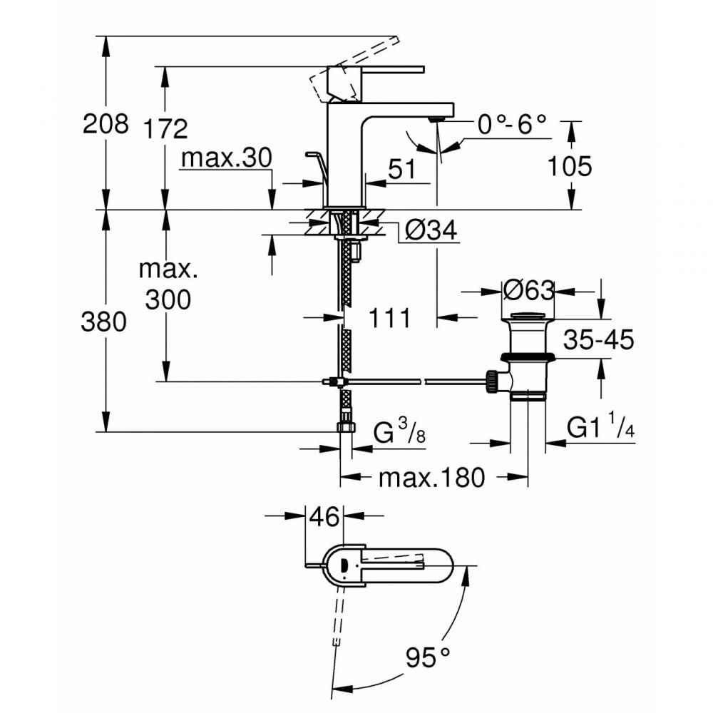 Смеситель Grohe Plus для раковины 23870003 схема 2