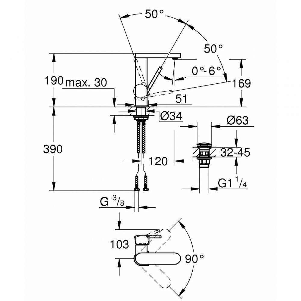 Смеситель Grohe Plus для раковины 23872003 схема 2