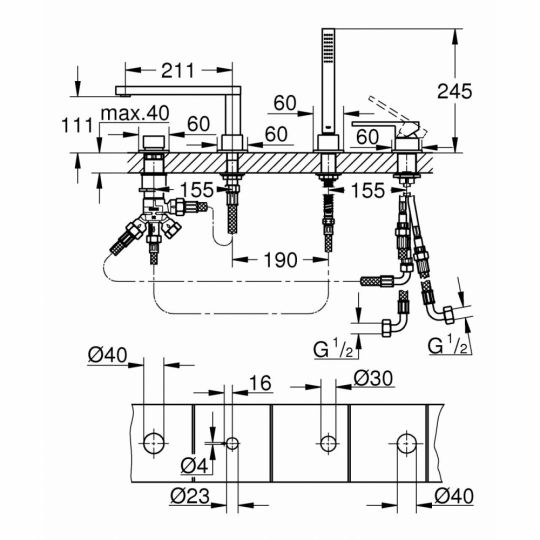 Смеситель Grohe Plus для ванны на борт 29307003 ФОТО