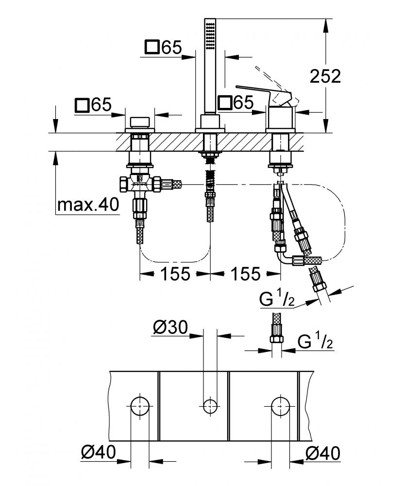 Смеситель Grohe Eurocube для ванны 19966000 схема 2