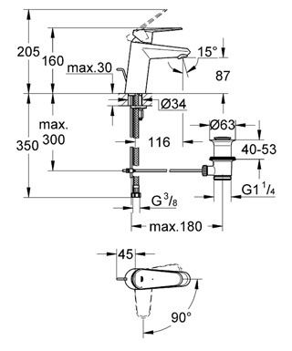 Смеситель Grohe Eurodisc Cosmopolitan для раковины 2338420E схема 2