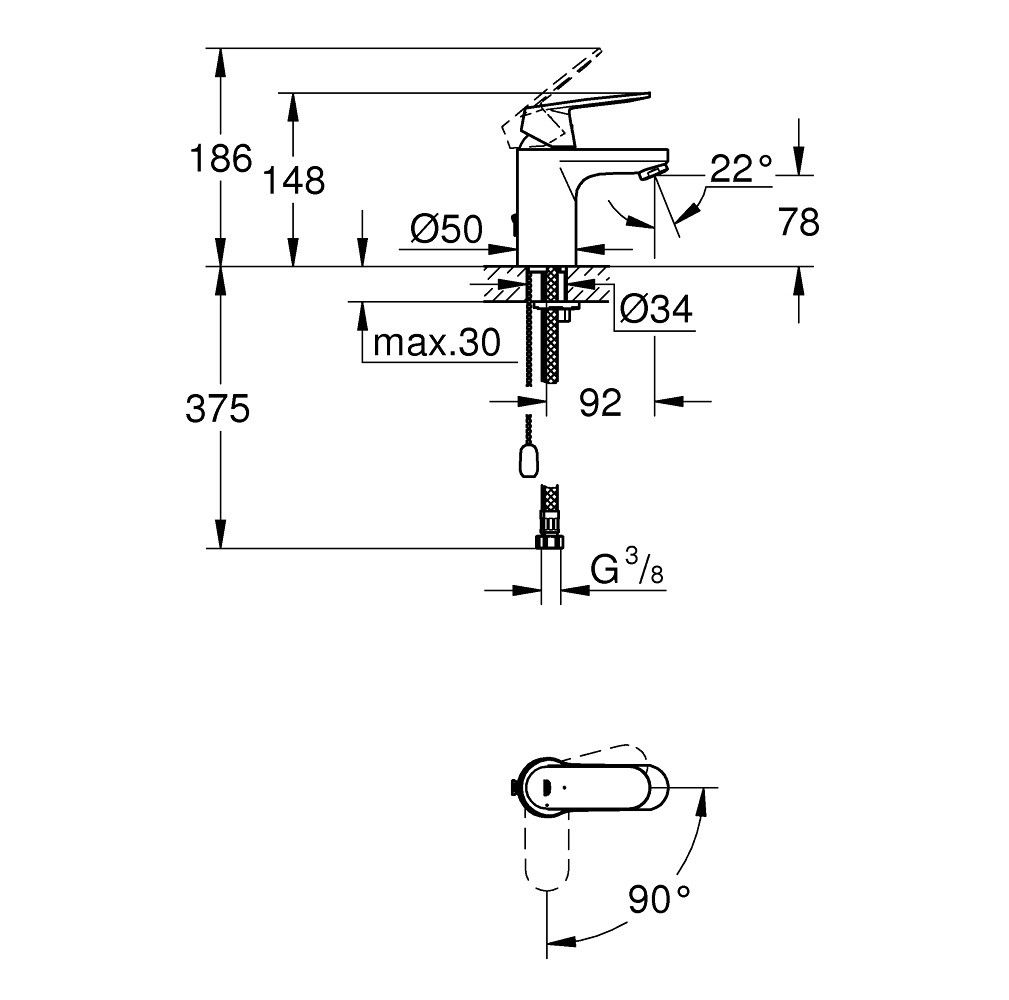 Смеситель Grohe Eurosmart Cosmopolitan для раковины 2337800E схема 2