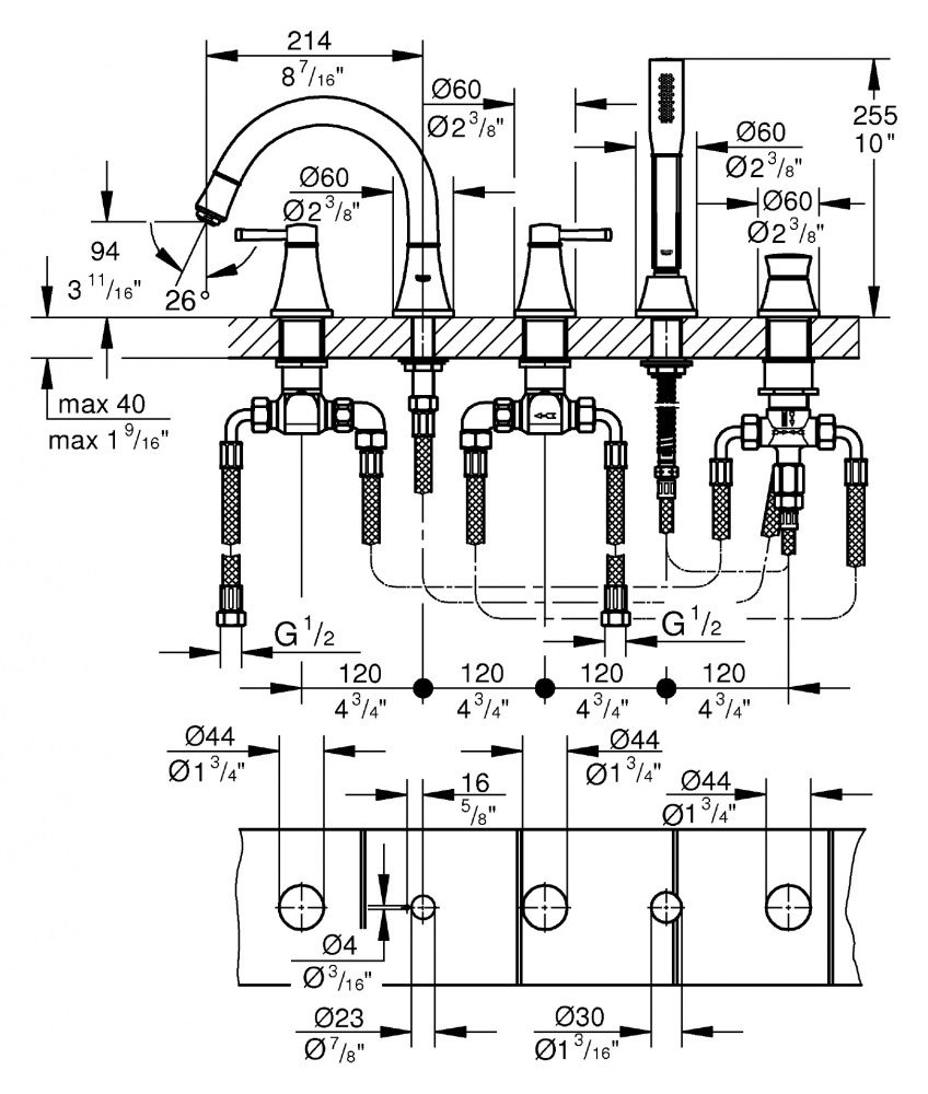 Смеситель Grohe Grandera для ванны 19919000 схема 2