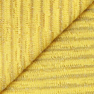 Лоскут трикотажной ткани (лапша) жёлтый с люрексом 50х30